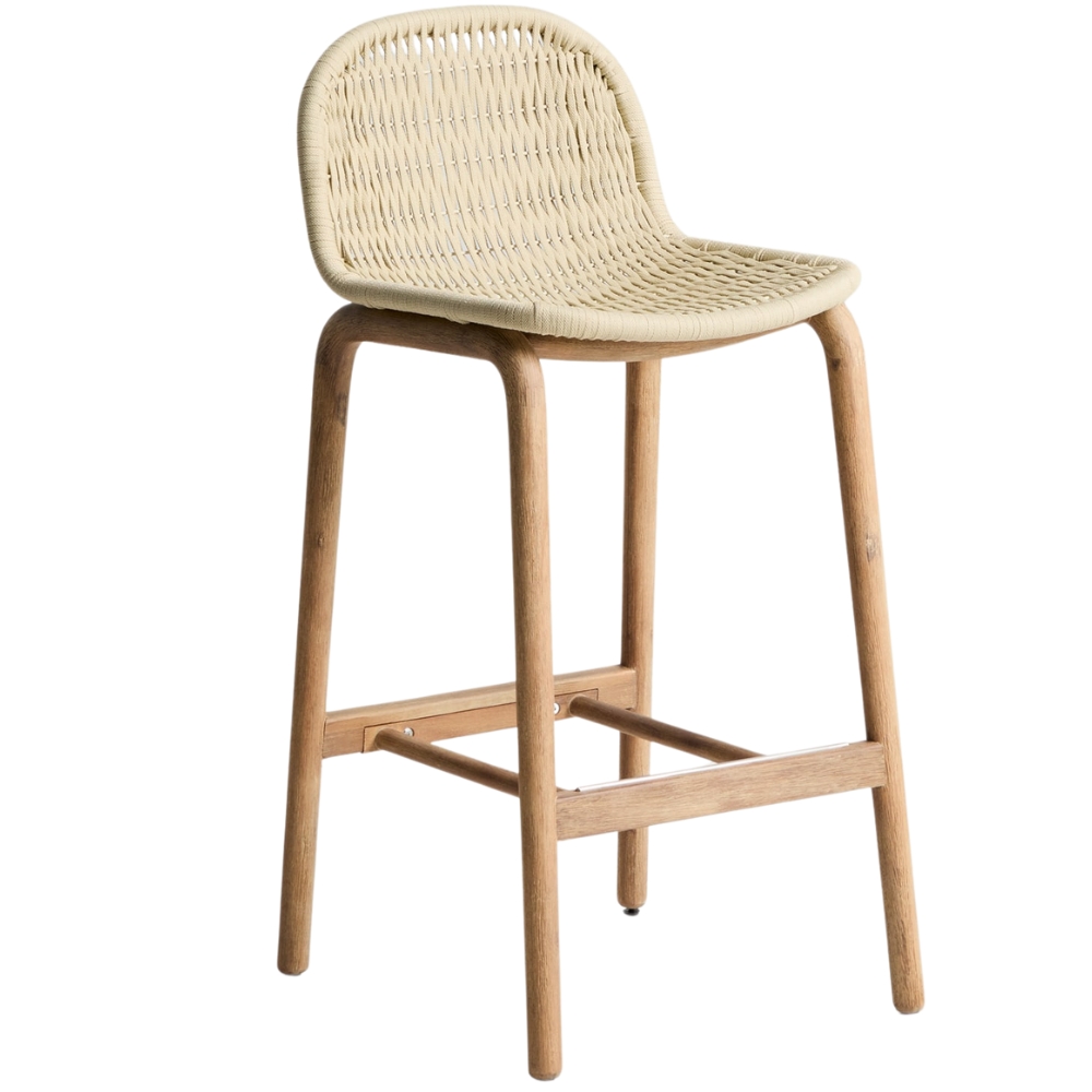 Kave Home Dřevěná zahradní barová židle Alipa 75 cm s béžovým výpletem Kave Home