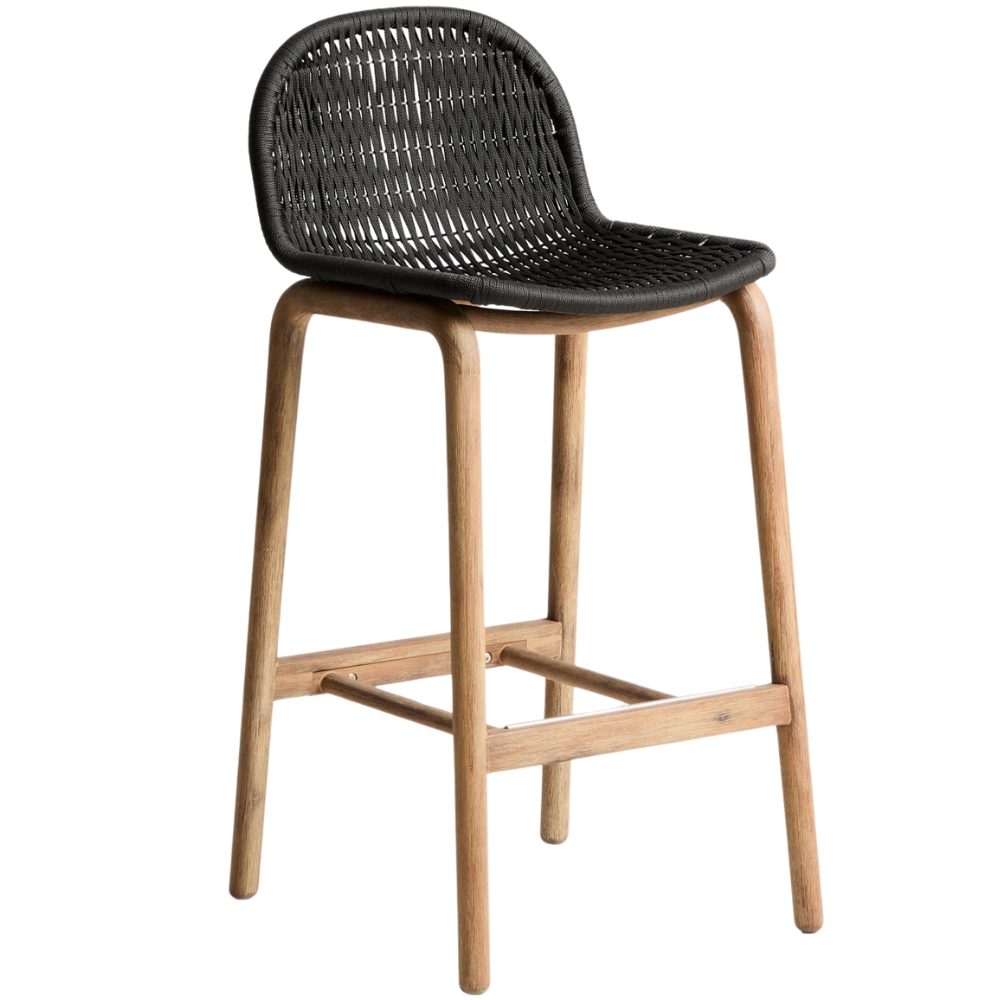 Kave Home Dřevěná zahradní barová židle Alipa 75 cm s tmavě šedým výpletem Kave Home