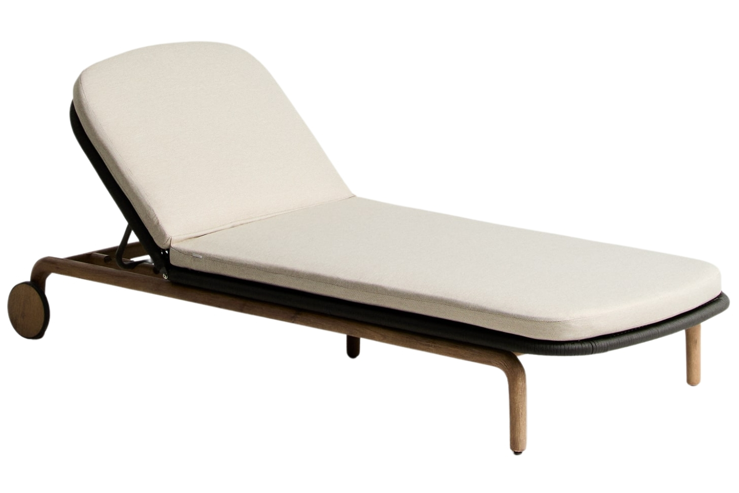 Kave Home Dřevěné zahradní lehátko Alipa s tmavě šedým výpletem Kave Home