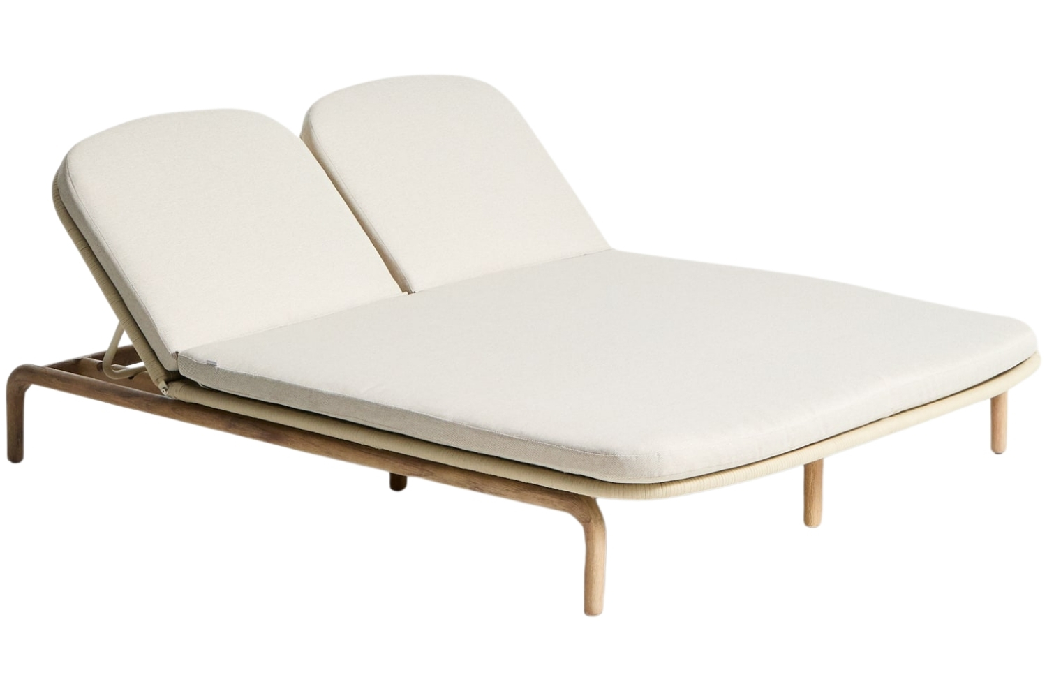 Kave Home Dřevěné zahradní dvojlehátko Alipa s béžovým výpletem Kave Home