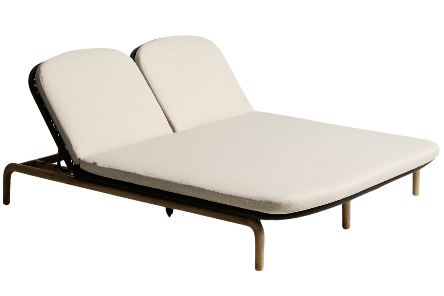 Kave Home Dřevěné zahradní dvojlehátko Alipa s tmavě šedým výpletem Kave Home