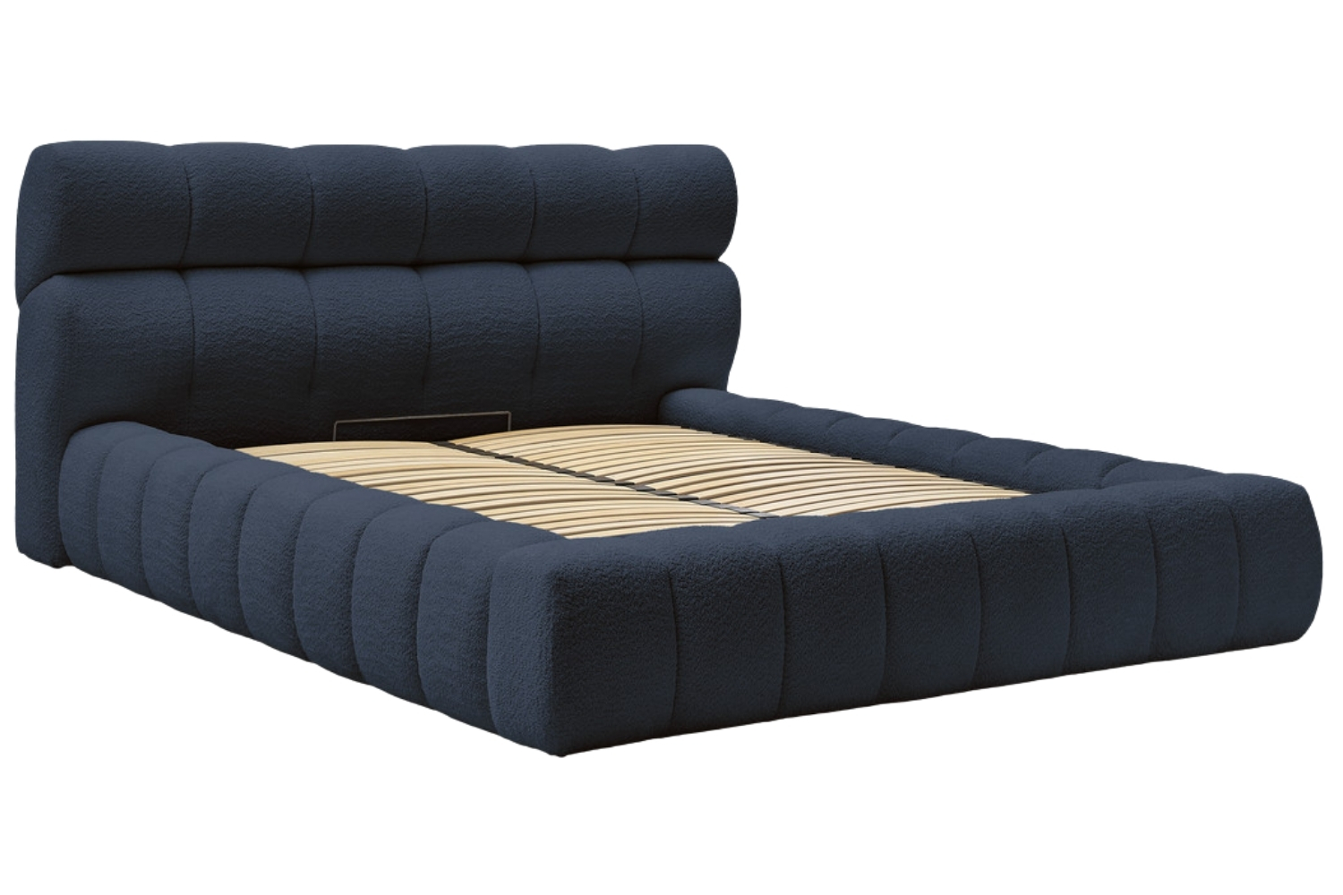 Bobochic Paris Tmavě modrá bouclé dvoulůžková postel Mont-Blanc 160 x 200 cm s úložným prostorem Bobochic Paris