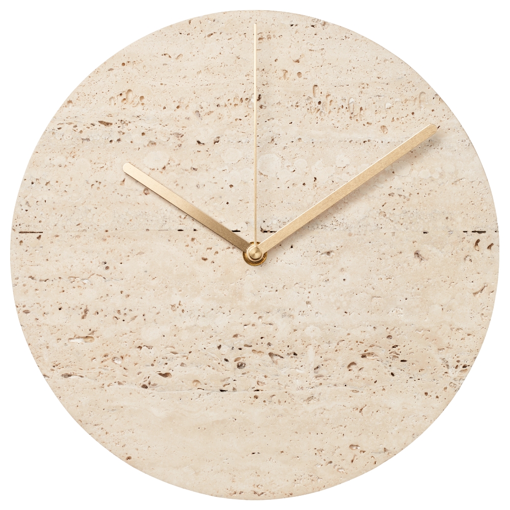 Bolia Travertinové nástěnné hodiny Tima 28 cm s dubovou deskou Bolia