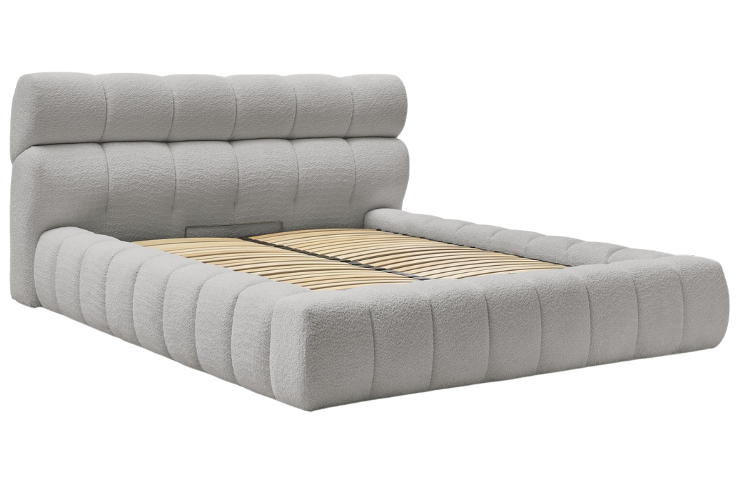 Bobochic Paris Světle šedá bouclé dvoulůžková postel Mont-Blanc 180 x 200 cm s úložným prostorem Bobochic Paris