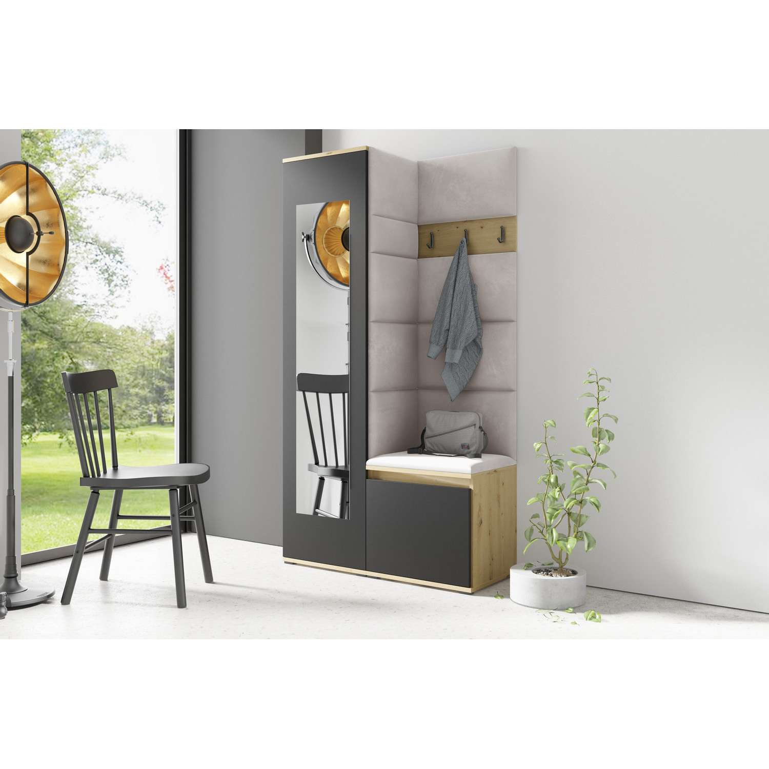 Předsíňová stěna AMI 13 Šedá Grafit Se zrcadlem