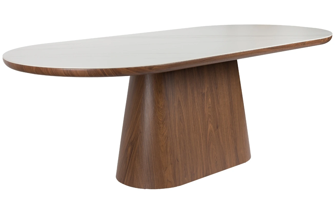 White Label Ořechový jídelní stůl ALMIRA 200 x 90 cm s mramorovým dekorem White Label