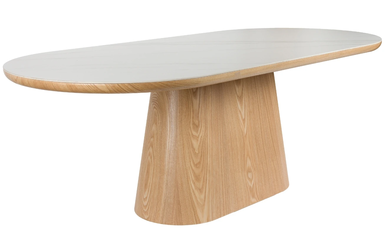 White Label Dubový jídelní stůl ALMIRA 200 x 90 cm s mramorovým dekorem White Label