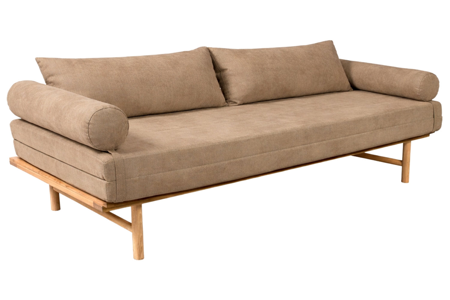 Woodman Béžová rozkládací pohovka Le MAR 201 cm s dřevěnou podnoží Woodman