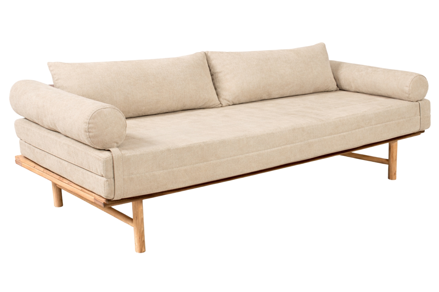 Woodman Krémově bílá rozkládací pohovka Le MAR 201 cm s dřevěnou podnoží Woodman