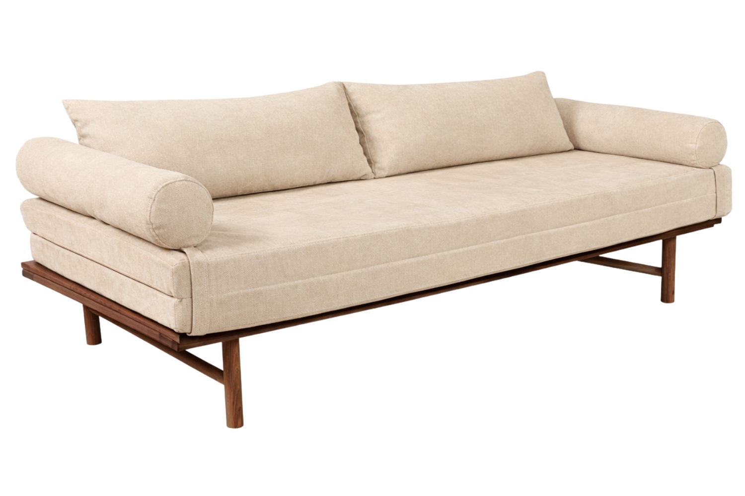 Woodman Krémově bílá rozkládací pohovka Le MAR 201 cm s tmavou dřevěnou podnoží Woodman