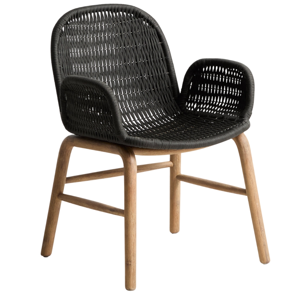 Kave Home Dřevěná zahradní židle Alipa s tmavě šedým výpletem a područkami Kave Home