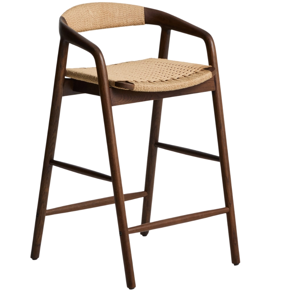 Kave Home Ořechová barová židle Derile 65 cm s výpletem Kave Home