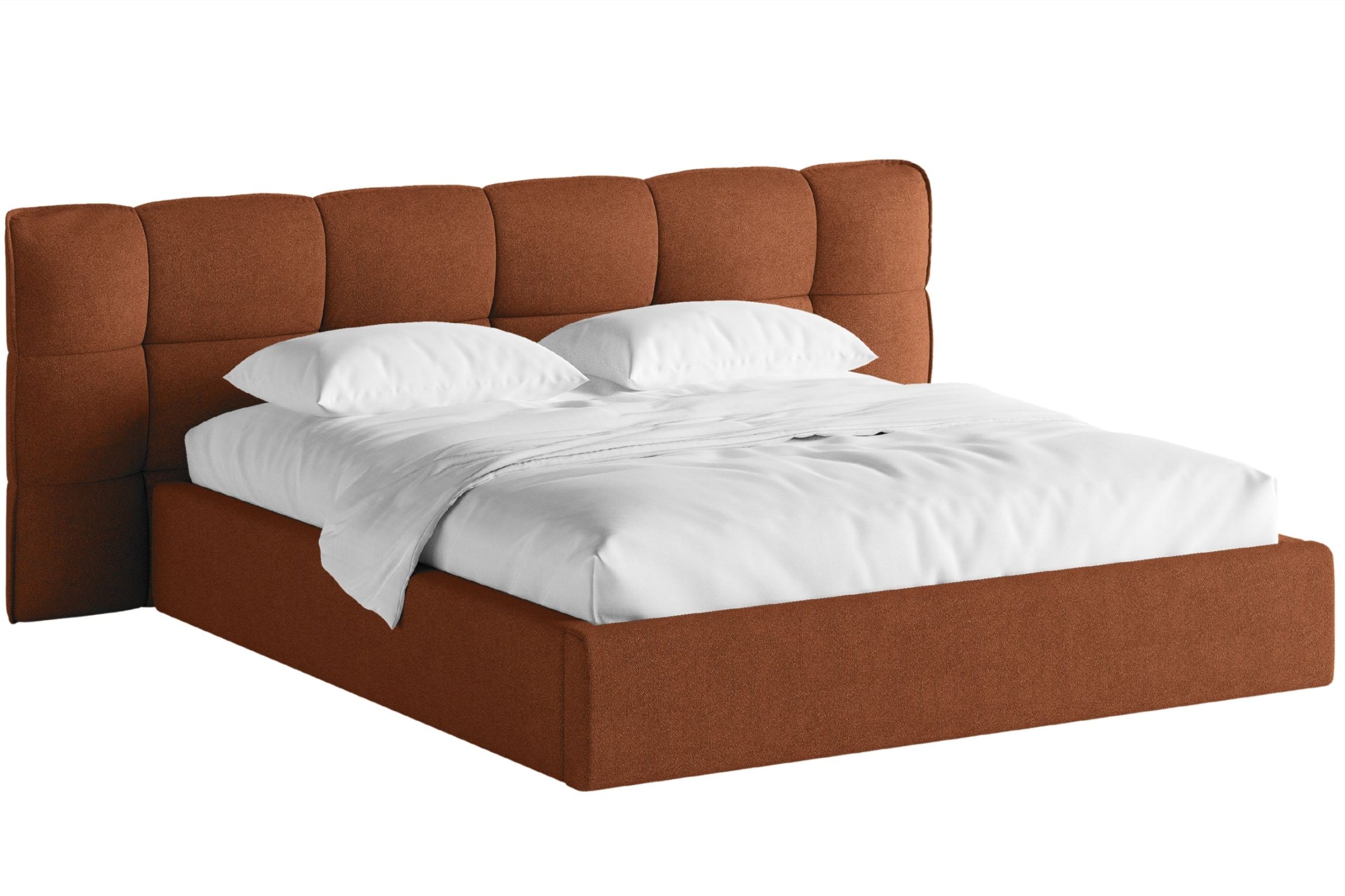 Micadoni Terakotově oranžová bouclé dvoulůžková postel Eric 160 x 200 cm s úložným prostorem Micadoni