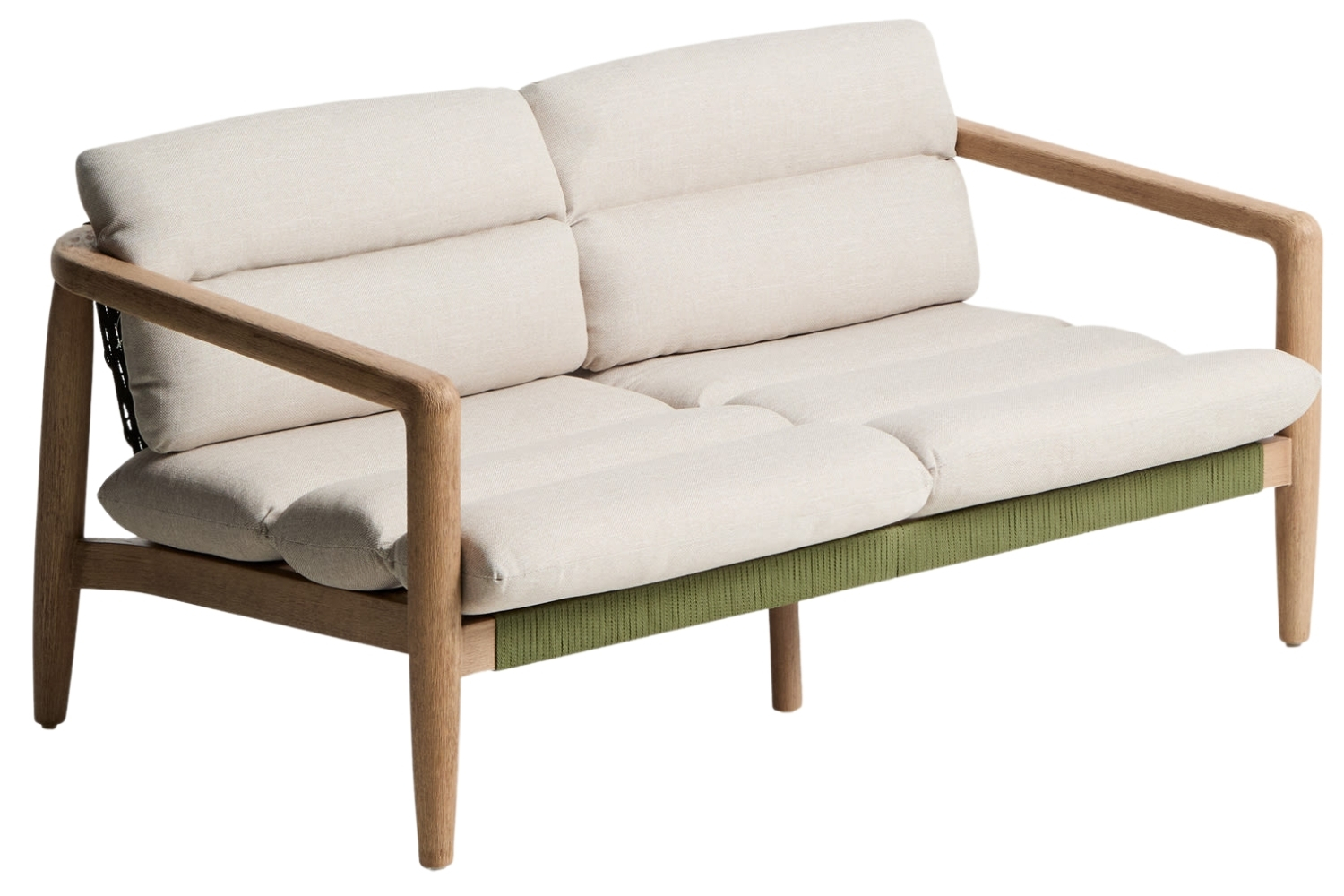 Kave Home Dřevěná zahradní pohovka Menfi 136 cm s polštáři a výpletem Kave Home