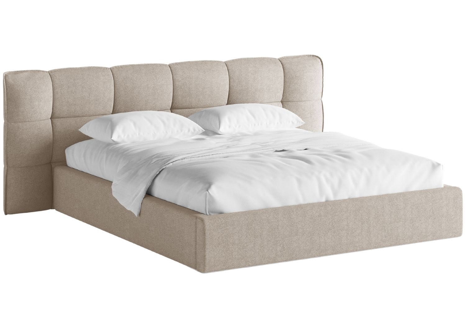 Tmavě béžová bouclé dvoulůžková postel MICADONI Eric 180 x 200 cm s úložným prostorem Micadoni