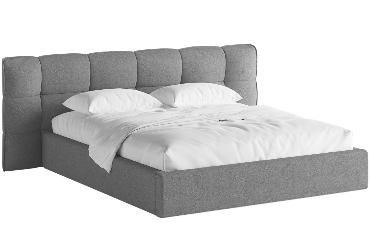 Tmavě šedá bouclé dvoulůžková postel MICADONI Eric 180 x 200 cm s úložným prostorem Micadoni