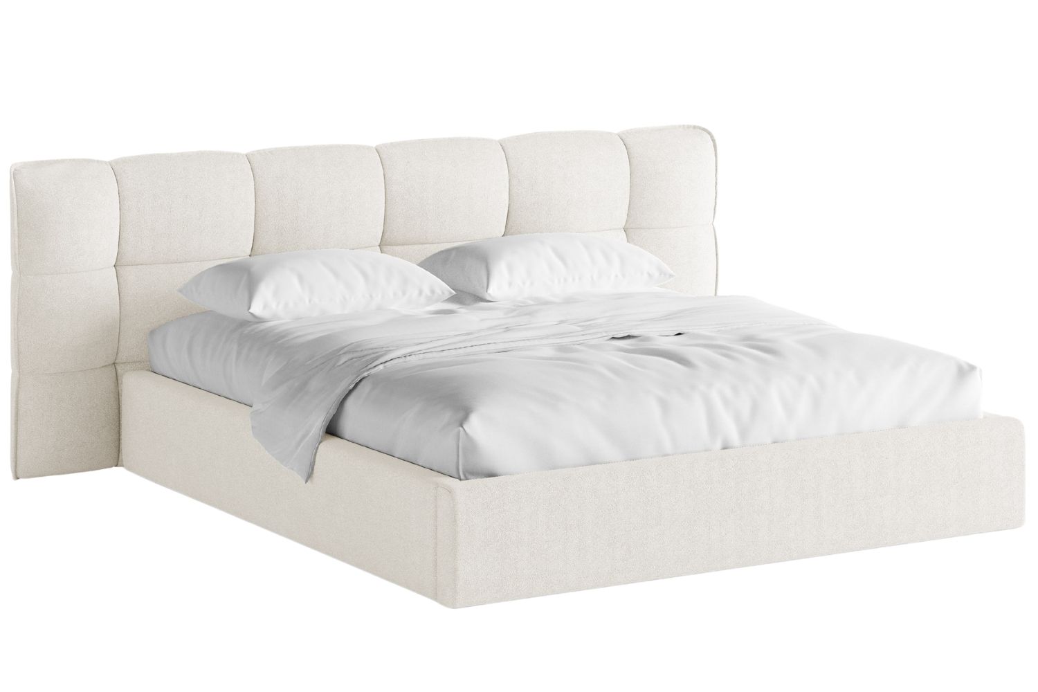 Krémově bílá bouclé dvoulůžková postel MICADONI Eric 180 x 200 cm s úložným prostorem Micadoni