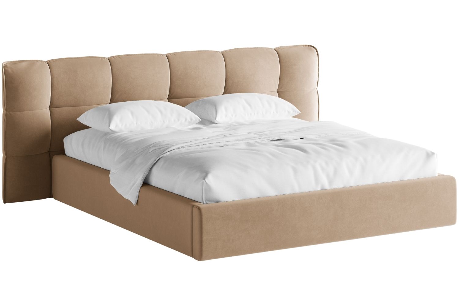 Micadoni Béžová sametová dvoulůžková postel Eric 180 x 200 cm s úložným prostorem Micadoni