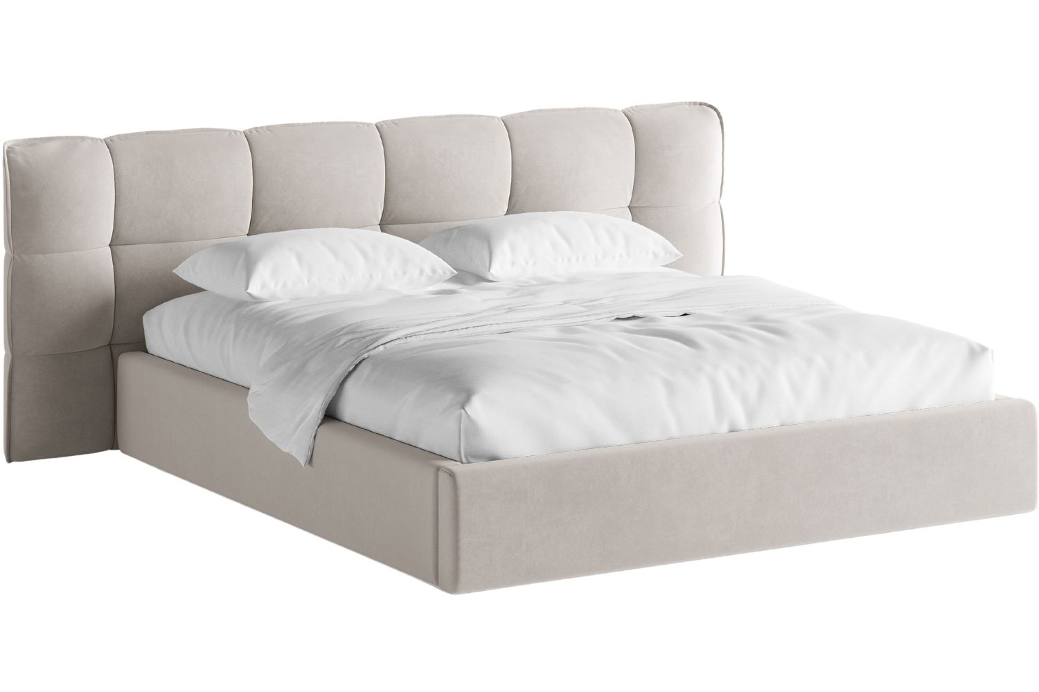 Micadoni Světle béžová sametová dvoulůžková postel Eric 160 x 200 cm s úložným prostorem Micadoni