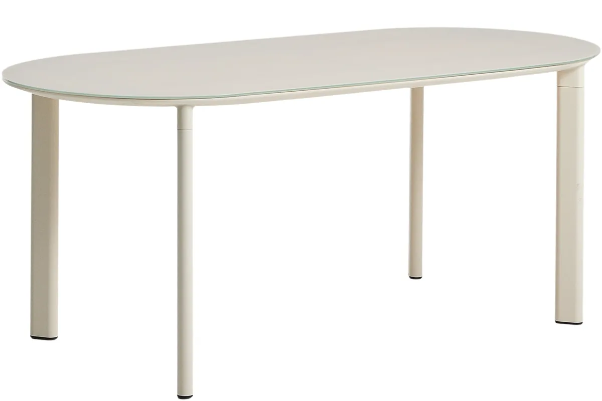 Kave Home Krémový zahradní jídelní stůl Erice 180 x 90 cm se skleněnou deskou