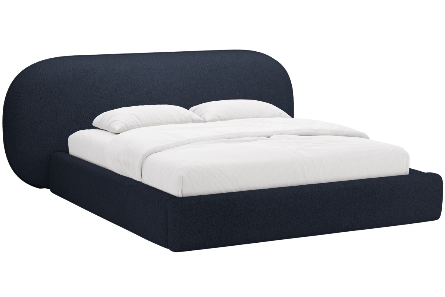 Micadoni Tmavě modrá bouclé dvoulůžková postel Ovalo 160 x 200 cm s úložným prostorem Micadoni