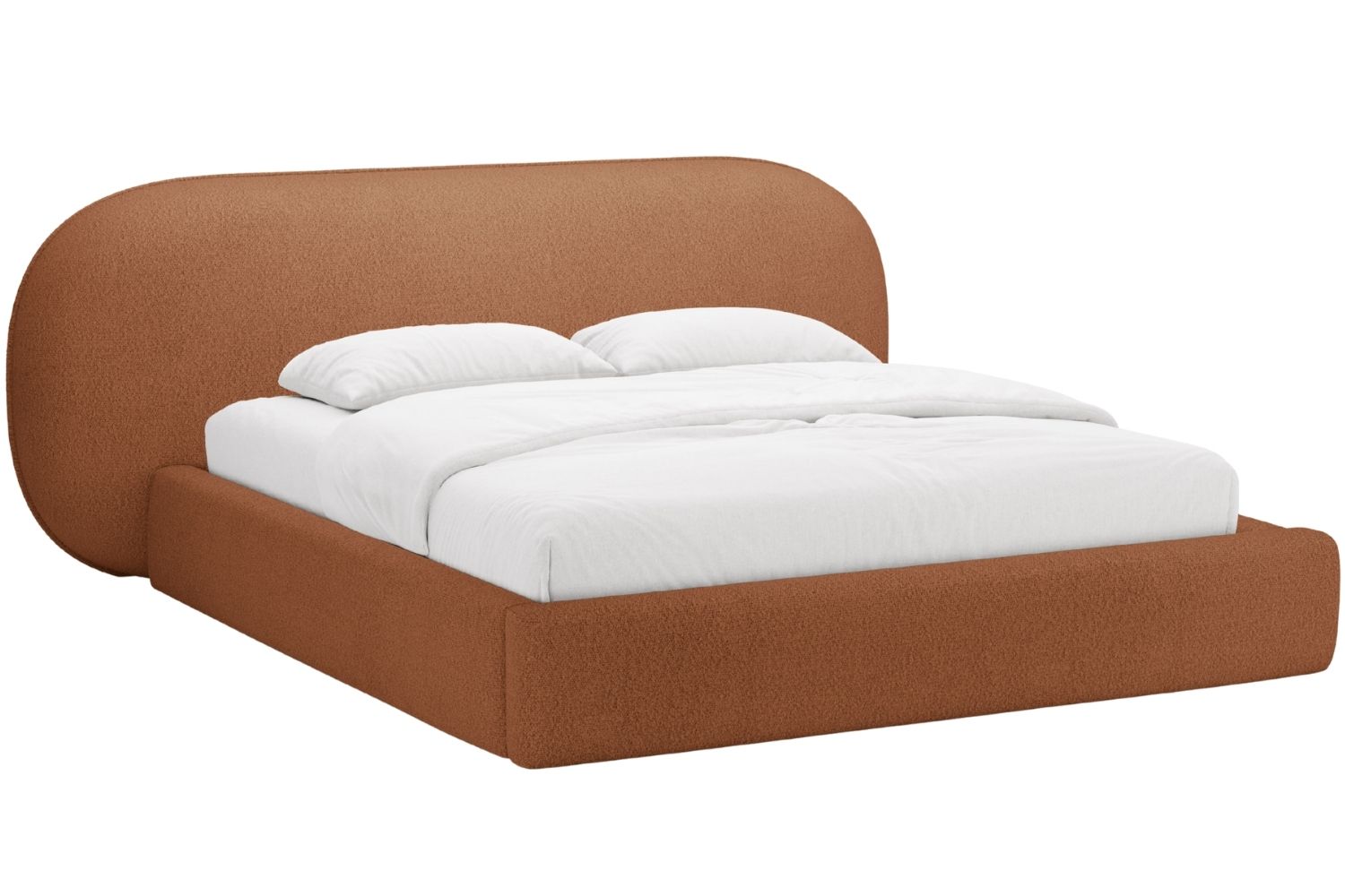 Micadoni Terakotově oranžová bouclé dvoulůžková postel Ovalo 160 x 200 cm s úložným prostorem Micadoni