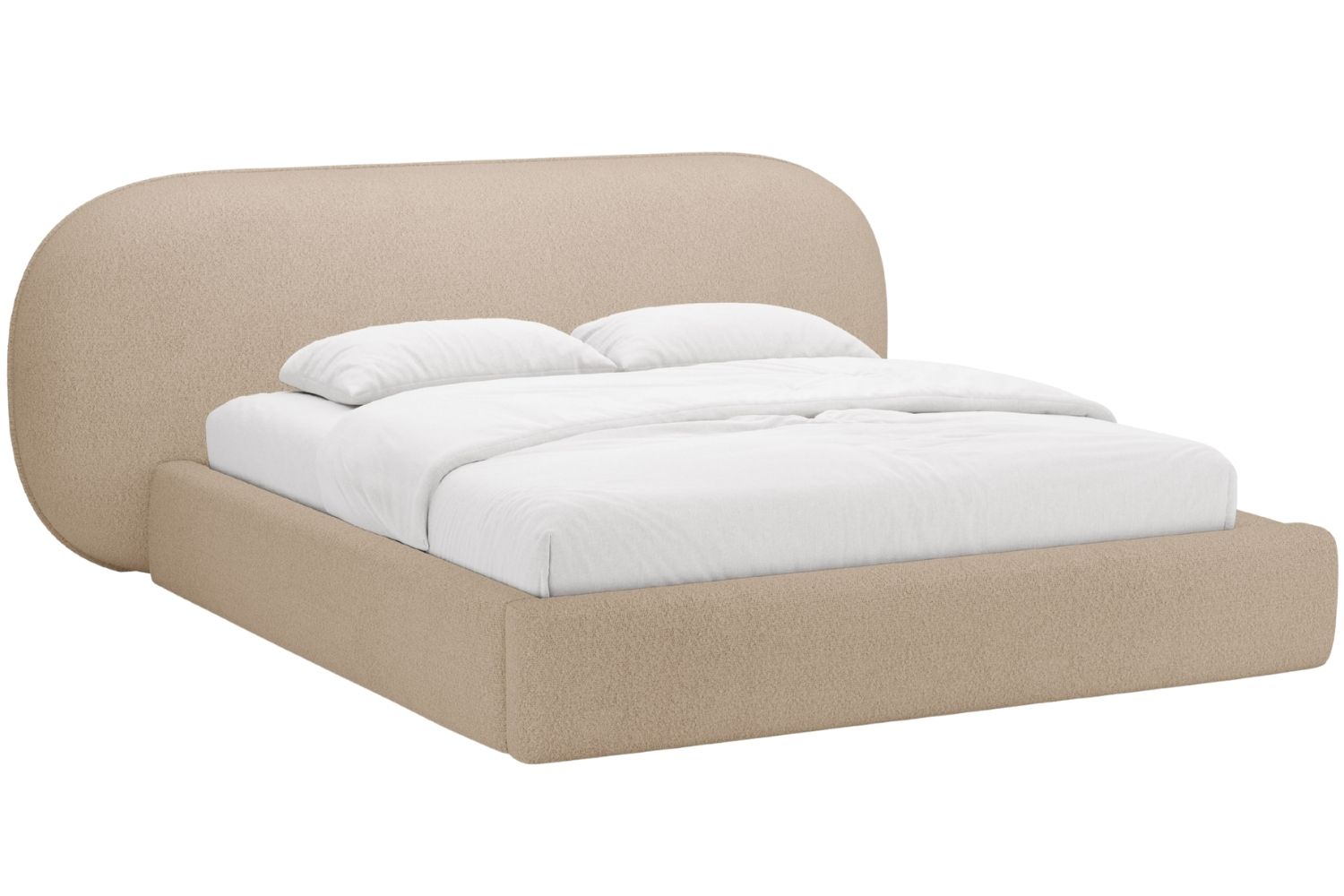 Micadoni Béžová bouclé dvoulůžková postel Ovalo 160 x 200 cm s úložným prostorem Micadoni