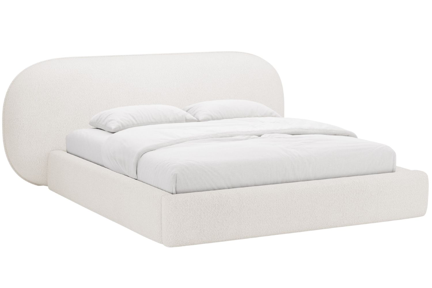 Micadoni Bílá bouclé dvoulůžková postel Ovalo 180 x 200 cm s úložným prostorem Micadoni