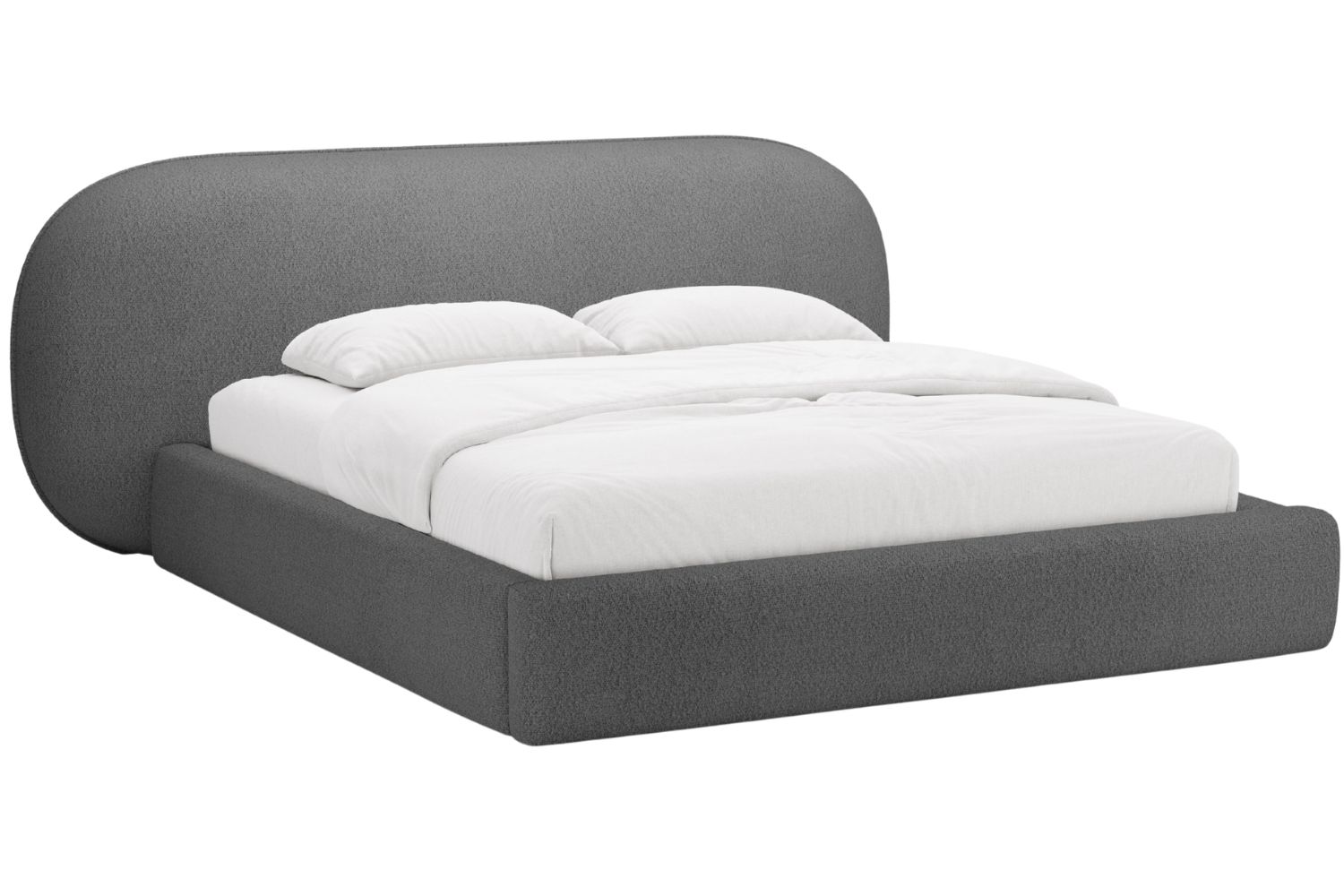 Micadoni Tmavě šedá bouclé dvoulůžková postel Ovalo 180 x 200 cm s úložným prostorem Micadoni