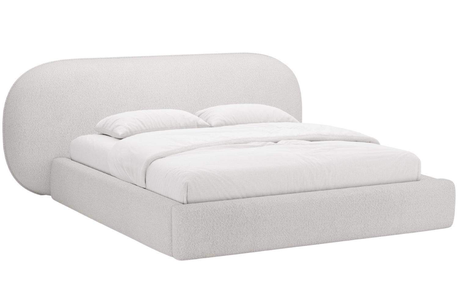 Micadoni Světle šedá bouclé dvoulůžková postel Ovalo 180 x 200 cm s úložným prostorem Micadoni