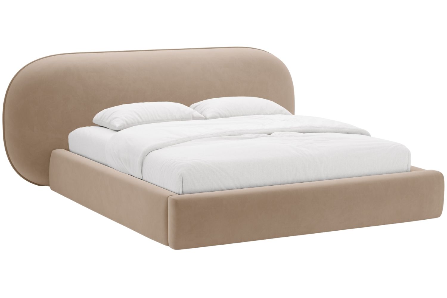 Micadoni Tmavě béžová sametová dvoulůžková postel Ovalo 180 x 200 cm s úložným prostorem Micadoni