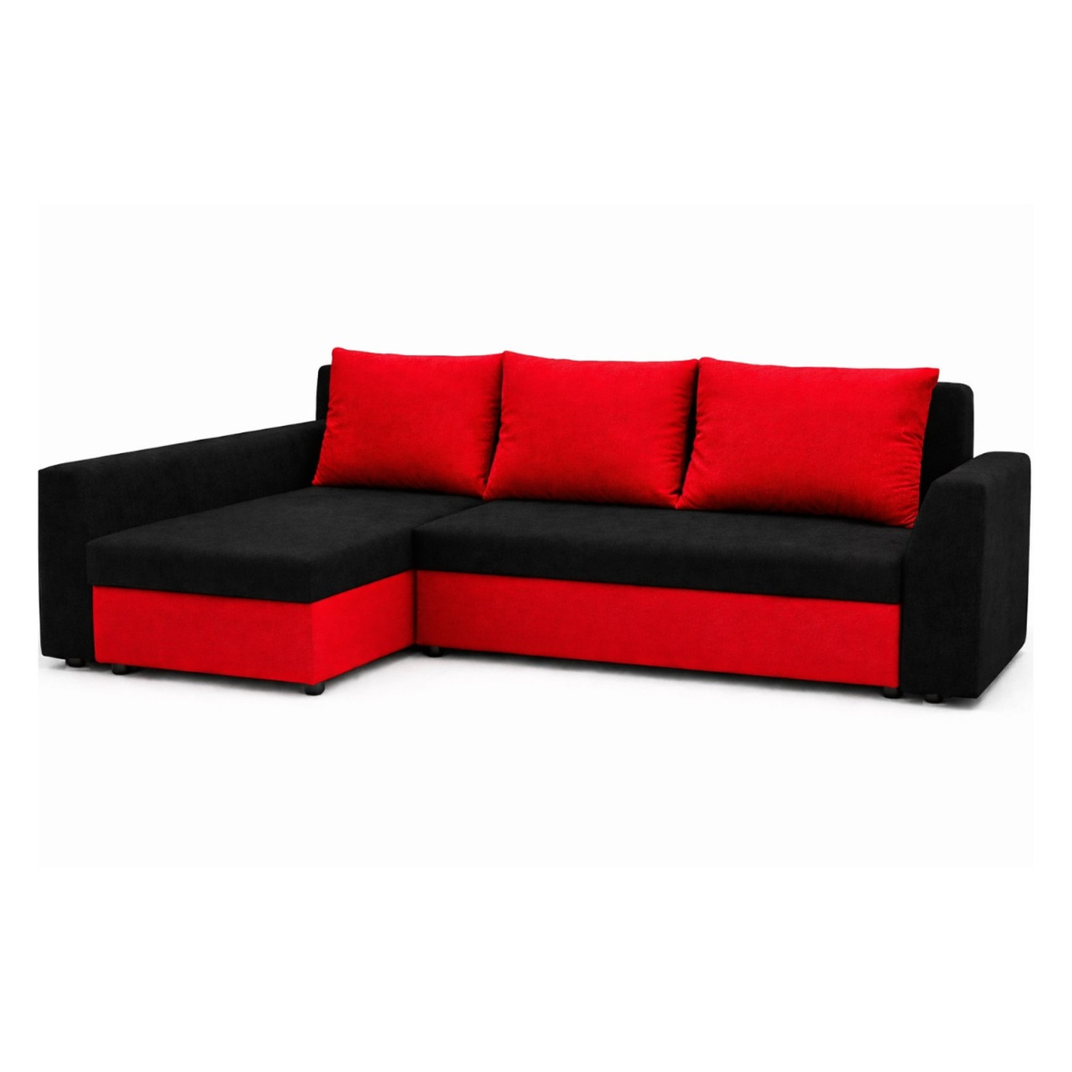 Rozkládací rohová sedací souprava PRAKTIK Černá-červená
