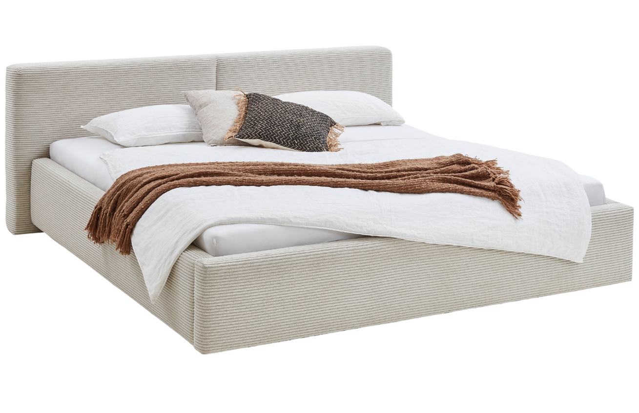 Meise Möbel Béžová manšestrová postel Cube 180 x 200 cm s úložným prostorem Meise Möbel
