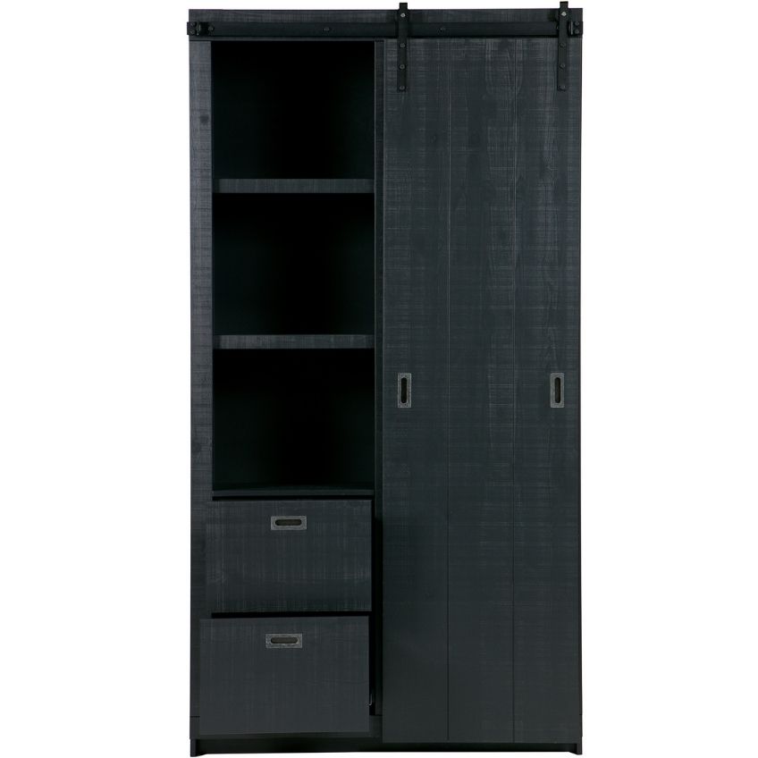 WOOOD Černá borovicová skříň Slide 230 x 122 cm WOOOD