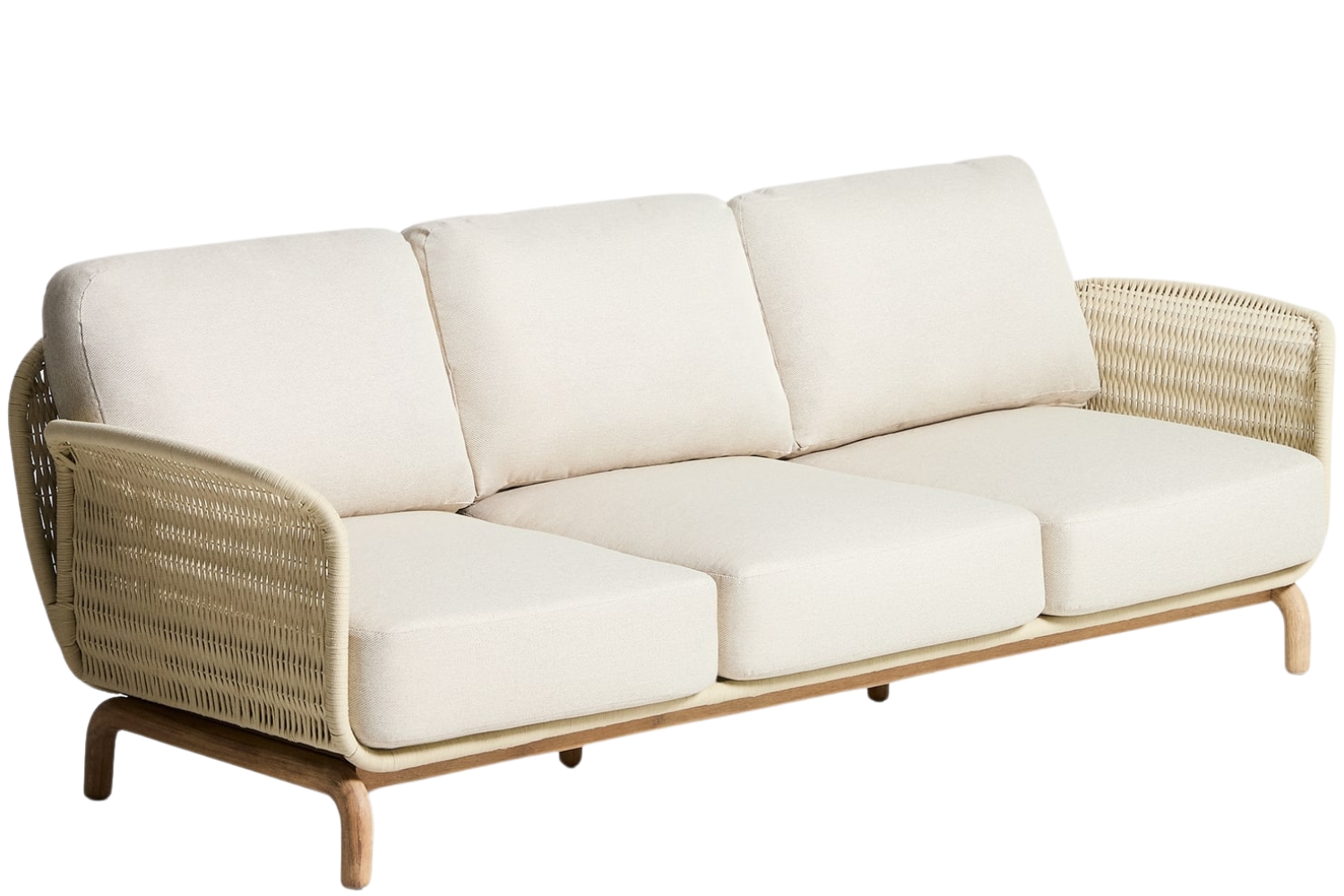 Kave Home Dřevěná zahradní pohovka Alipa 235 cm s béžovým výpletem Kave Home