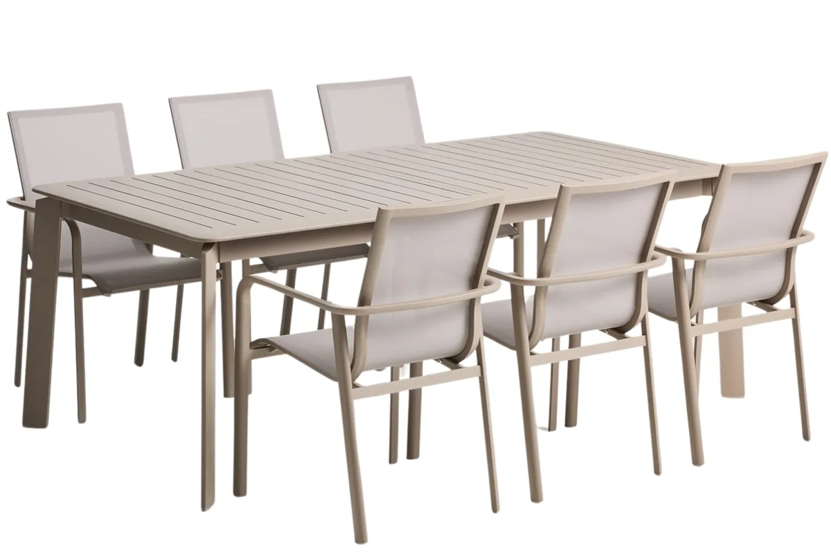 Kave Home zahradní set stolu Brela a šesti židlí Canea