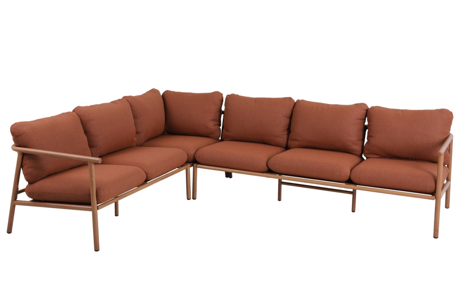 WOOOD Terakotově oranžová kovová rohová zahradní pohovka Cavero s polštáři 268 cm WOOOD