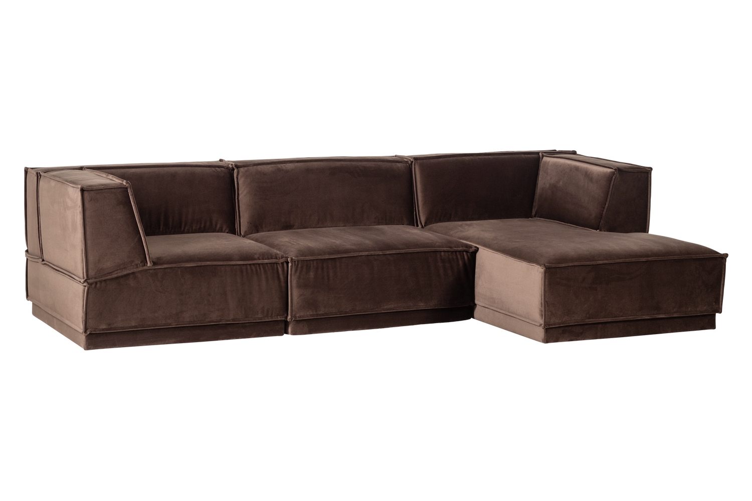 WOOOD Tmavě hnědá sametová rohová pohovka Manu 286 cm