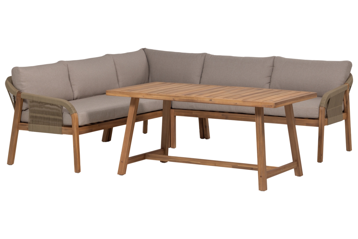 WOOOD Šedý dřevěný zahradní set rohové pohovky a stolu Taro WOOOD