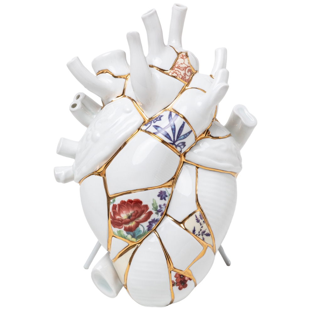 Seletti Bílá porcelánová váza Love in Bloom Kintsugi 25 cm Seletti