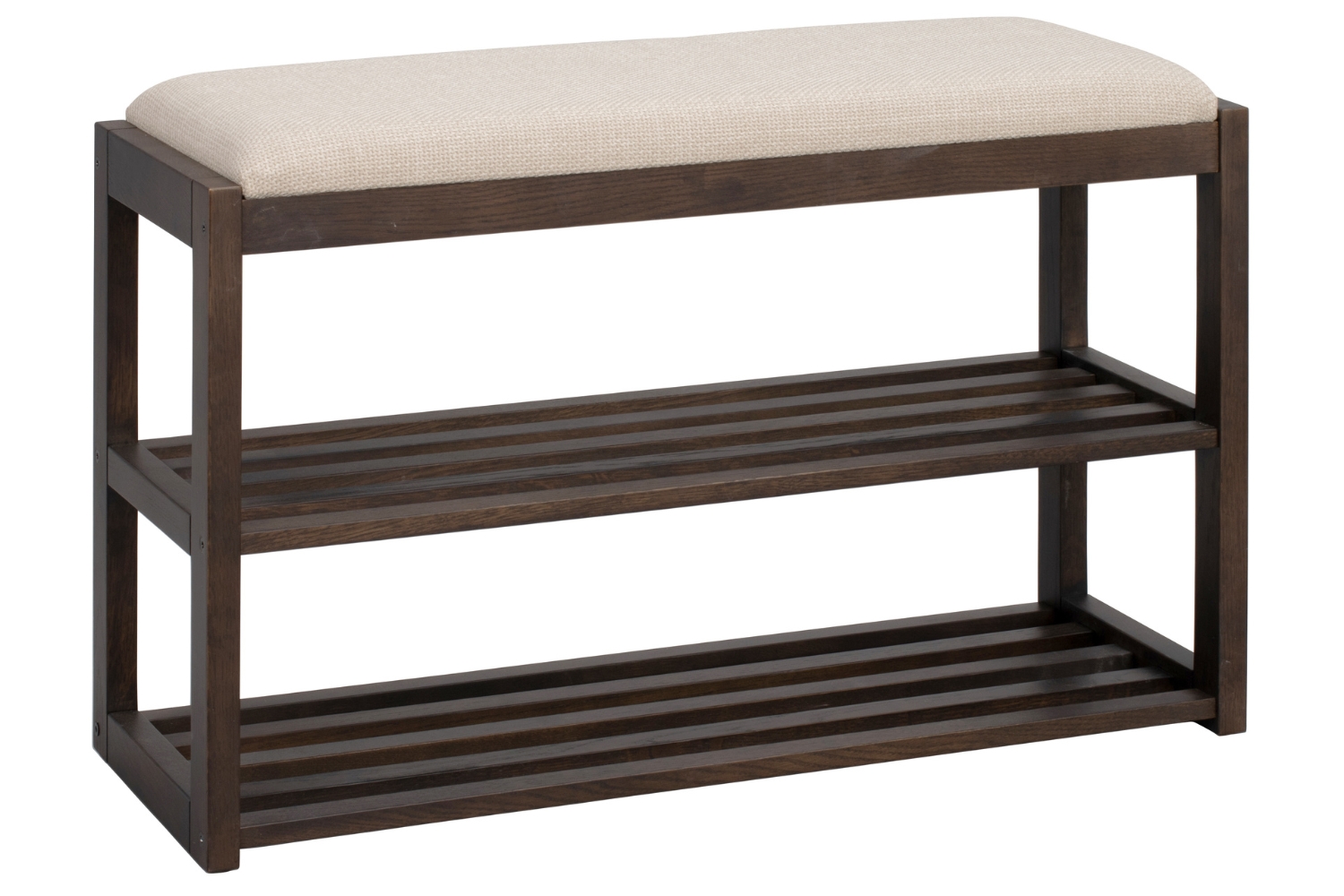 Rowico Tmavý dubový botník CONFETTI 80 x 30 cm s béžovým sedákem Rowico