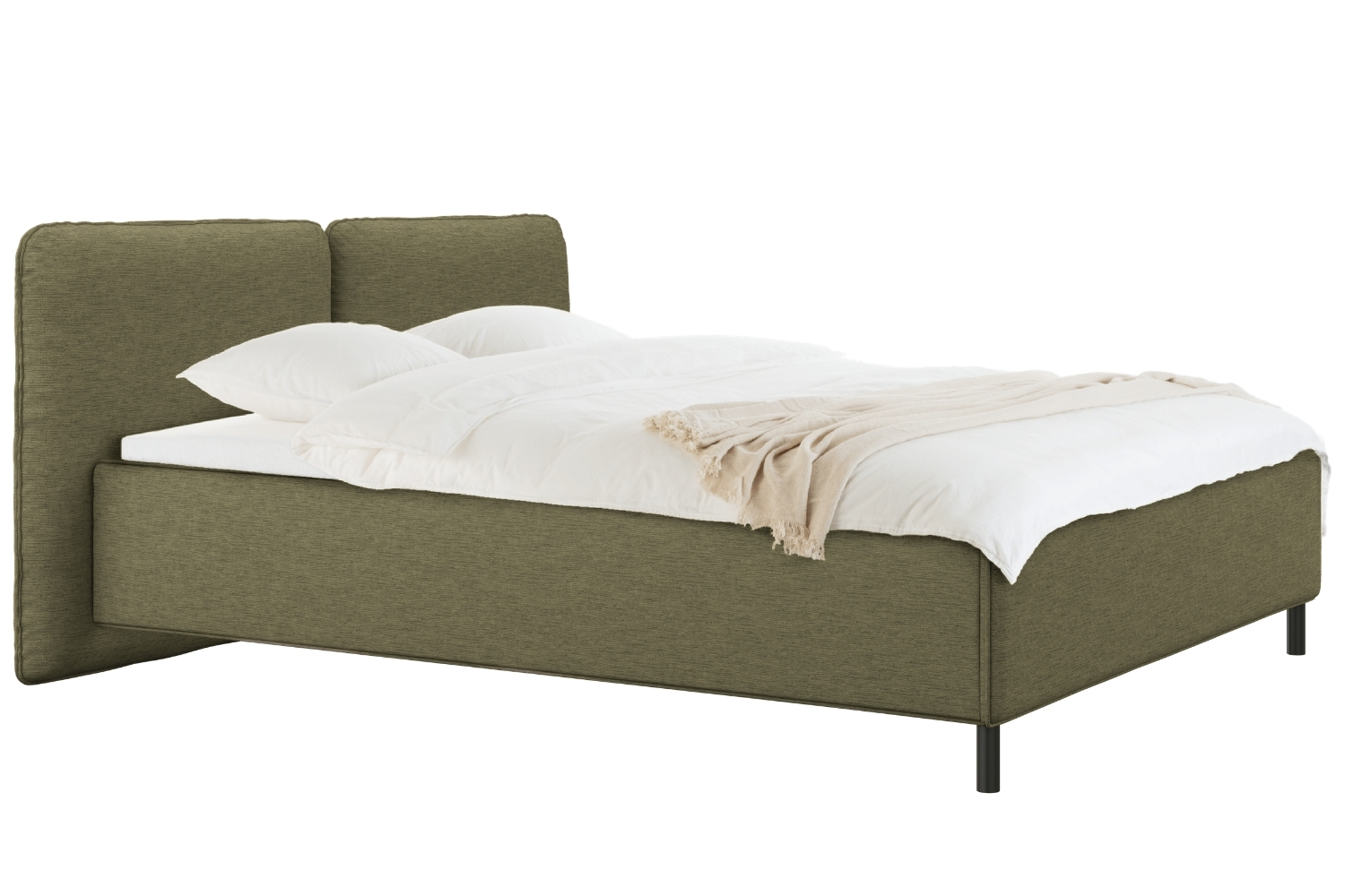 noo.ma Zelená čalouněná dvoulůžková postel Melu 180 x 200 cm s úložným prostorem noo.ma