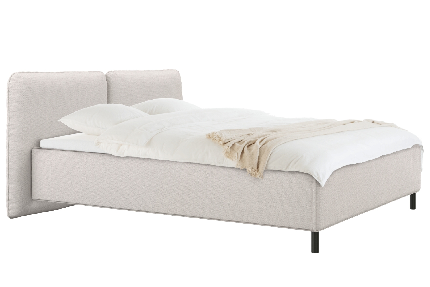 noo.ma Béžová čalouněná dvoulůžková postel Melu 180 x 200 cm s úložným prostorem noo.ma