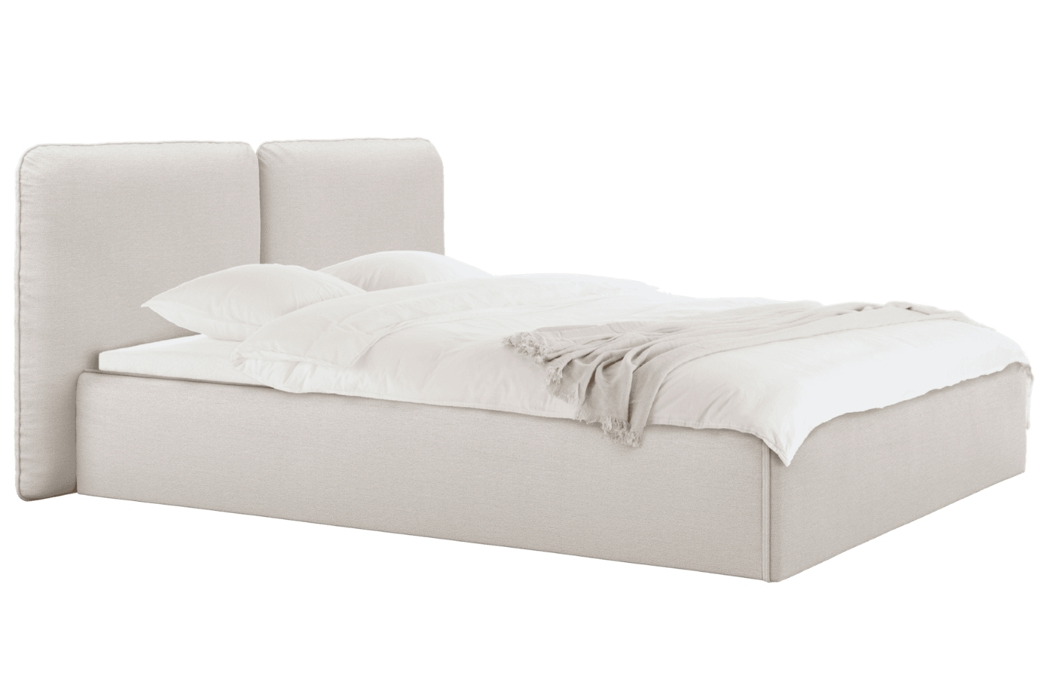 noo.ma Béžová čalouněná dvoulůžková postel Melu 160 x 200 cm s úložným prostorem noo.ma