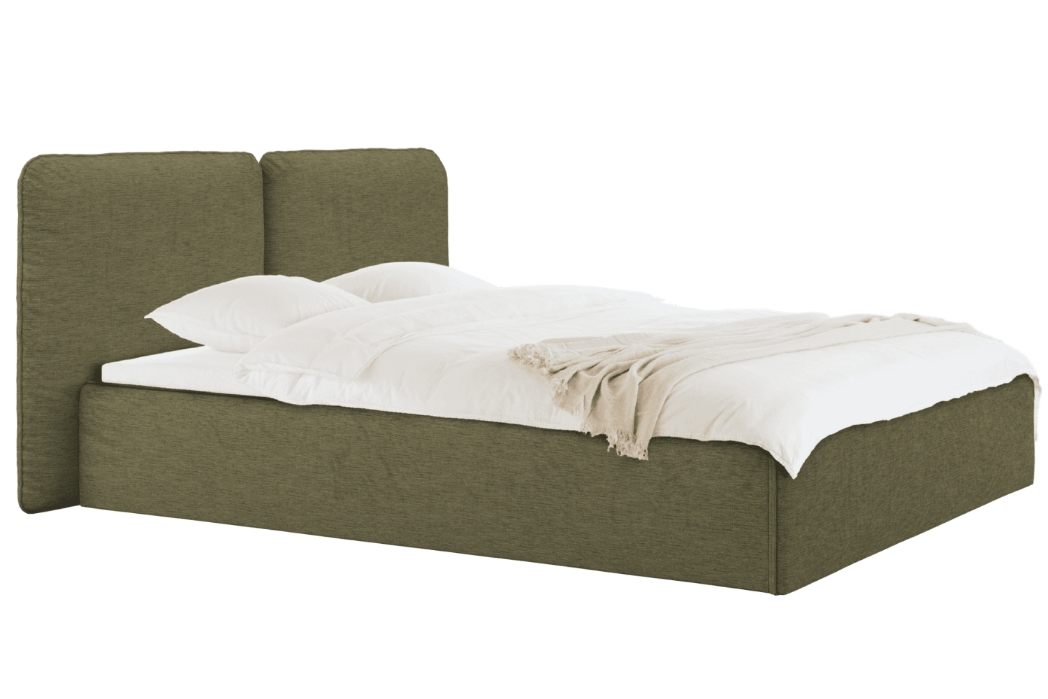 noo.ma Zelená čalouněná dvoulůžková postel Melu 180 x 200 cm s úložným prostorem noo.ma