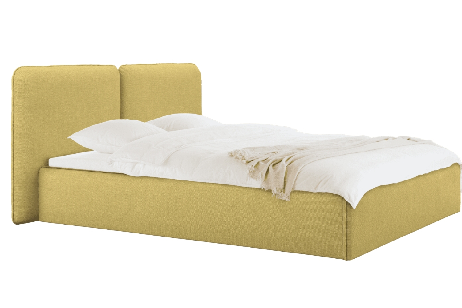 noo.ma Žlutá čalouněná dvoulůžková postel Melu 180 x 200 cm s úložným prostorem noo.ma