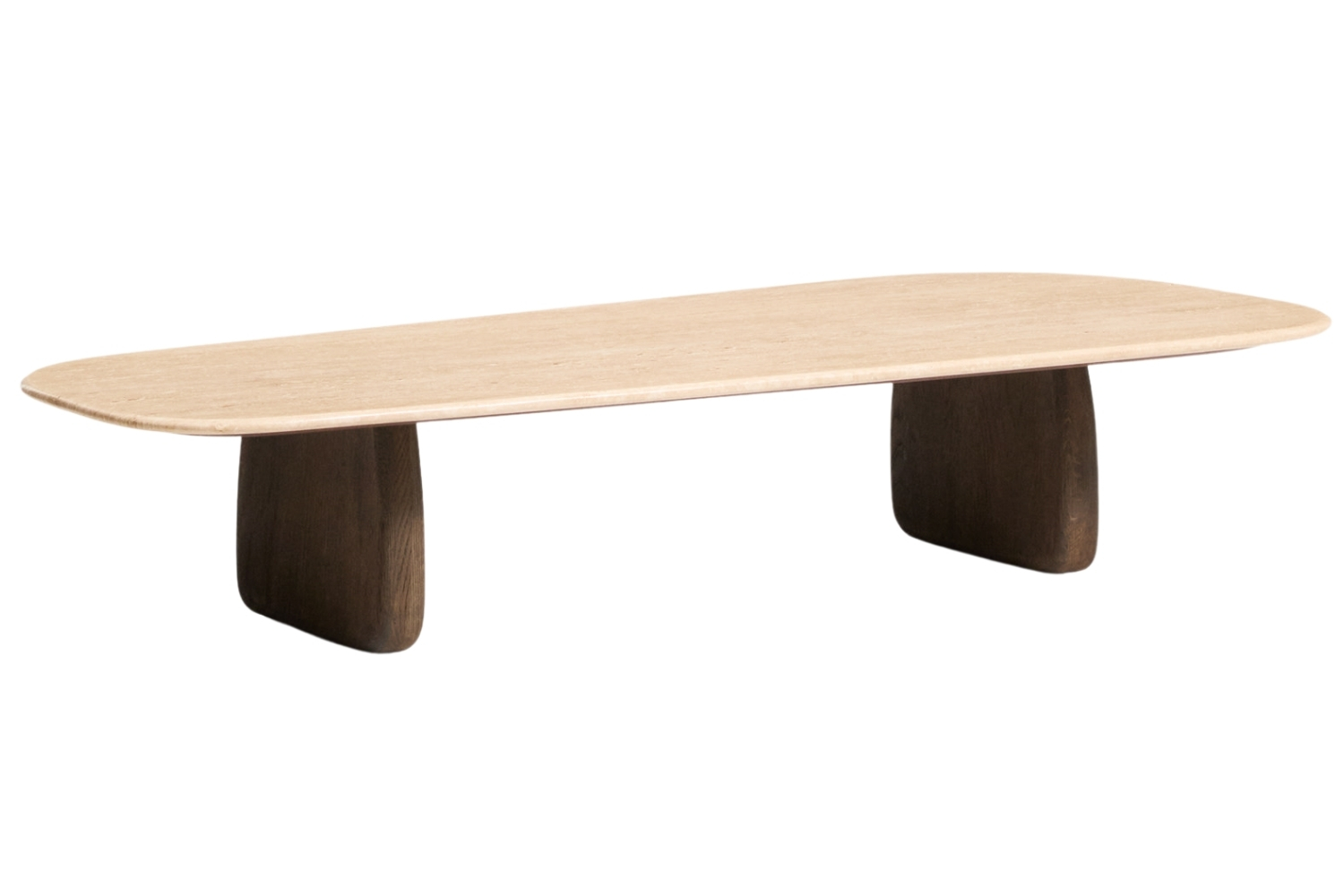 Kave Home Béžový travertinový konferenční stolek Pirita 147 x 65 cm s tmavou podnoží Kave Home