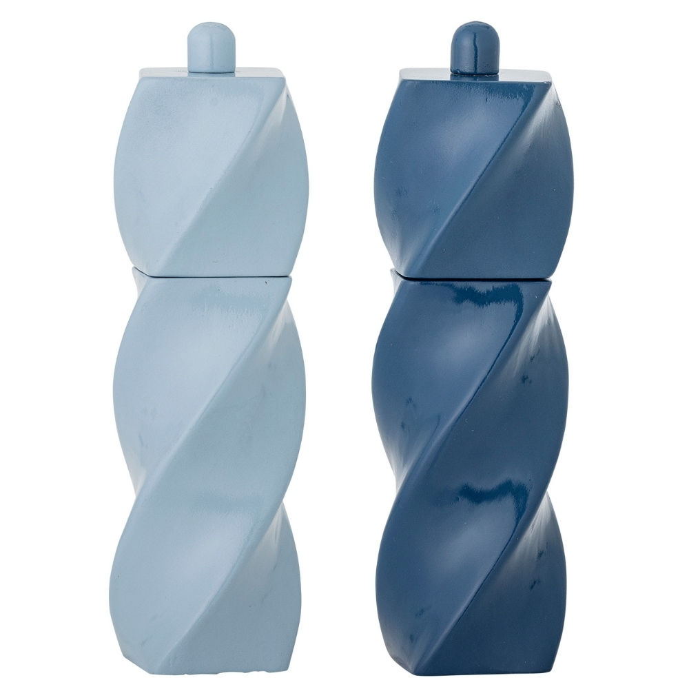 Bloomingville Modrý dřevěný set slánky a pepřenky Riley Bloomingville