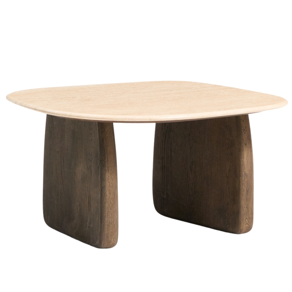 Kave Home Béžový travertinový odkládací stolek Pirita 71 x 70 cm s tmavou podnoží Kave Home