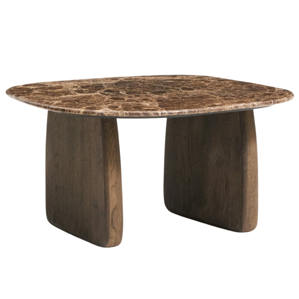 Kave Home Hnědý mramorový odkládací stolek Pirita 71 x 70 cm s tmavou podnoží Kave Home